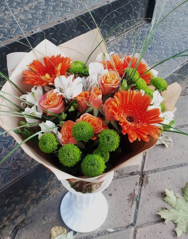 Букет цветов из: Герберы, Хризантемы, Альстромерии и Розы в Пирогово