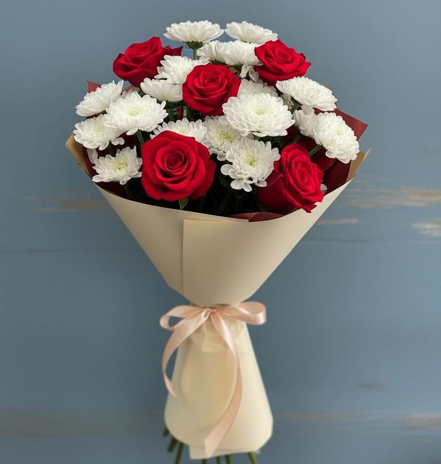 Букет цветов из: Розы и Хризантемы в Пирогово