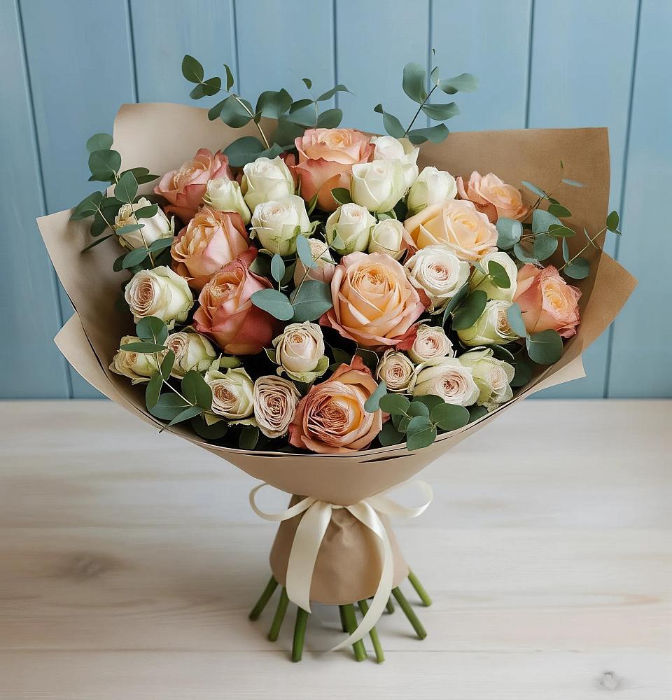 Букет цветов из: Альстромерии и Розы в Пирогово