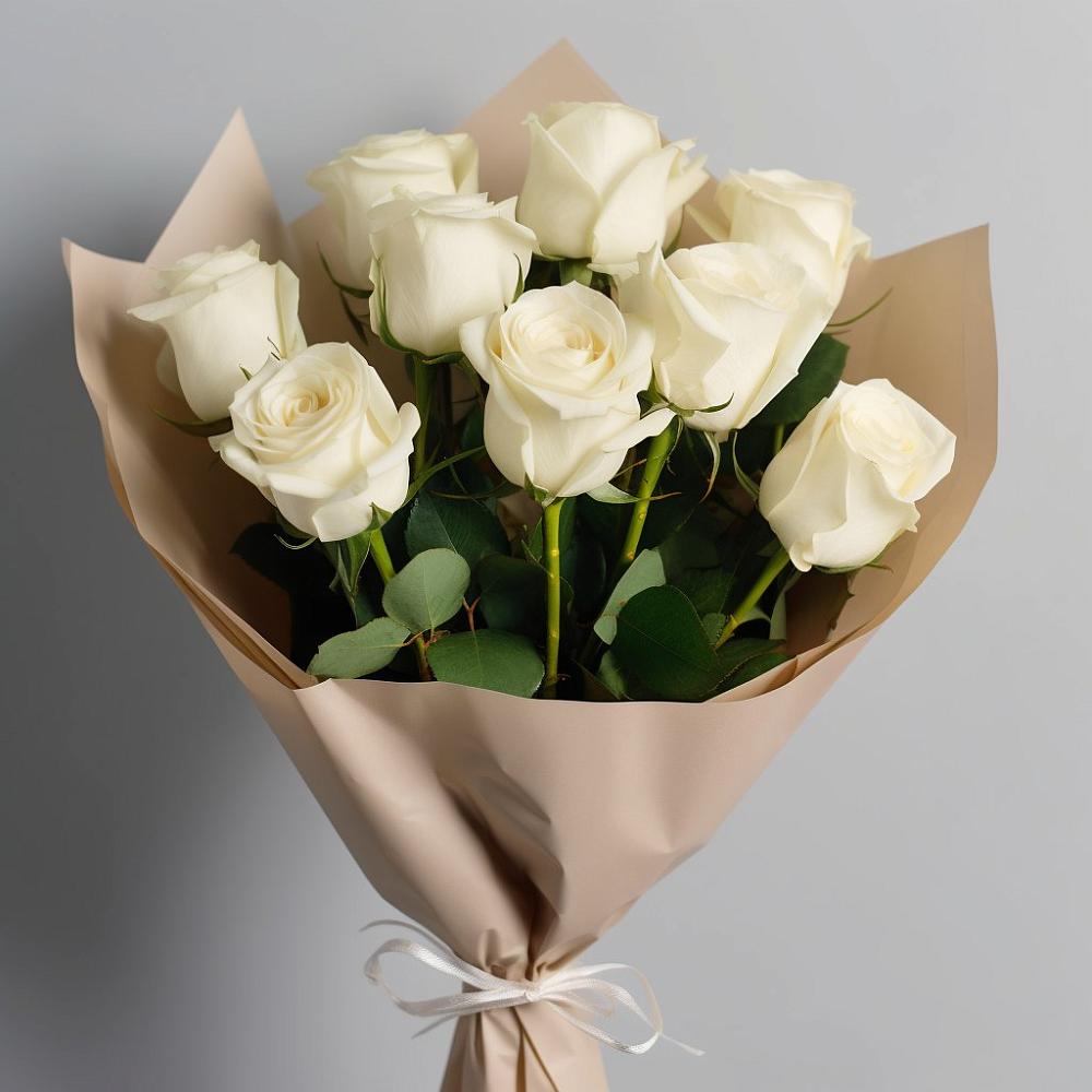 Букет 9 Белых роз Эдлесс Лав в Пирогово