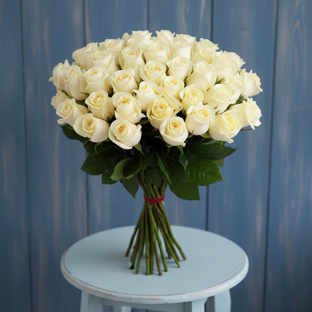 Букет 51 Белая роза Эдлесс Лав в Пирогово