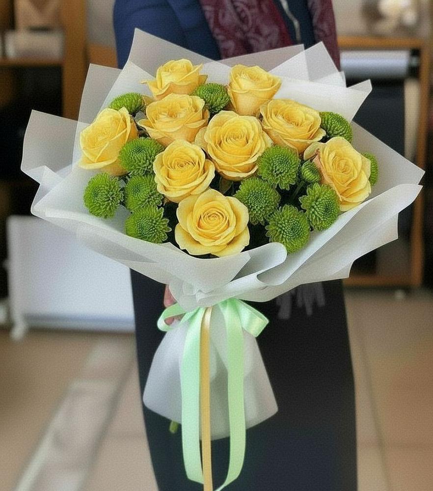 Букет цветов из: Хризантемы и Розы в Пирогово