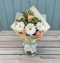 Букет цветов из:  Герберы, Розы и Хризантемы в Пирогово