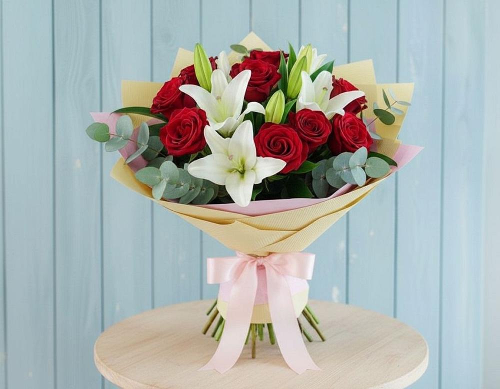 Букет цветов из: Лилии и Розы в Пирогово